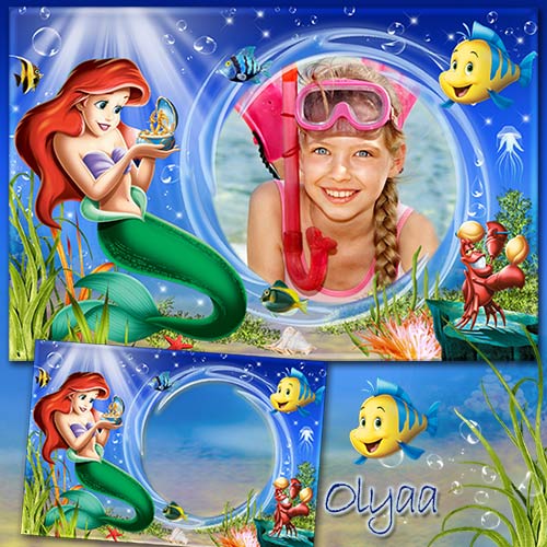 Children's sea frame for a photoshop with the Little Mermaid Ariel