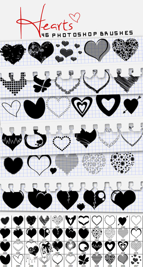 46 Hearts Brushes for Photoshop
