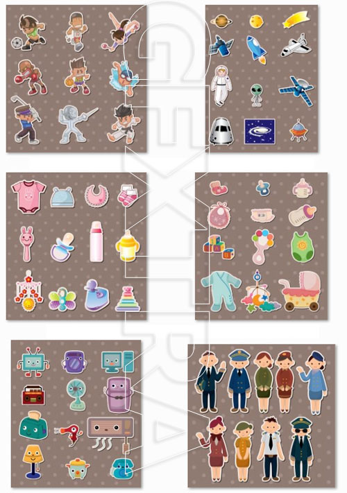 Kids Stickers and Label Vectors 22xEPS