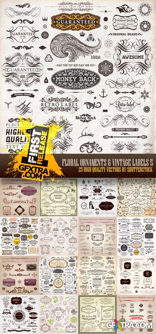 Amazing SS - Floral Ornaments &amp; Vintage Labels 5, 25xEPS