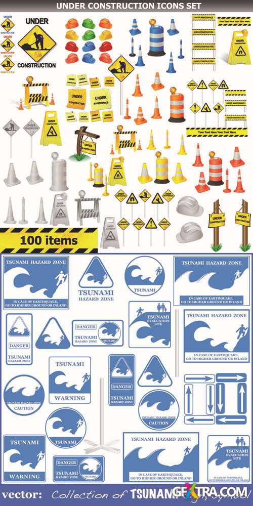 Tsunami Signs and Construction - Vector Collection