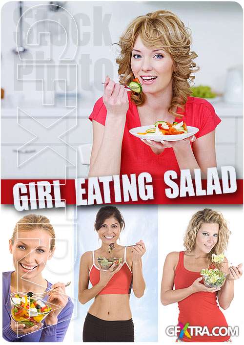 Girl eating salad - UHQ Stock Photo