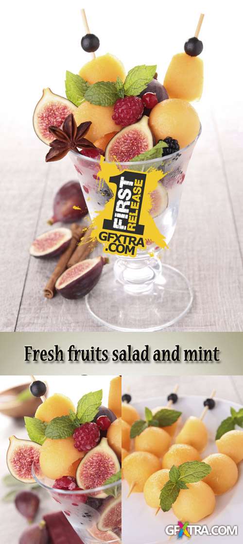 Stock Photo: Fresh fruits salad and mint