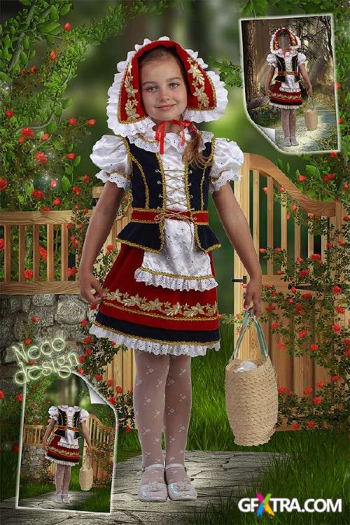 Children's template for girls - Little Red Riding Hood goes to grandma