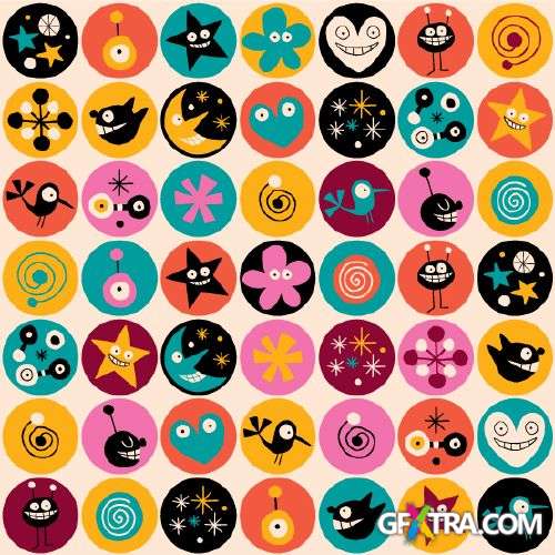 Fun Cartoon Seamless Patterns for Kids 50xEPS