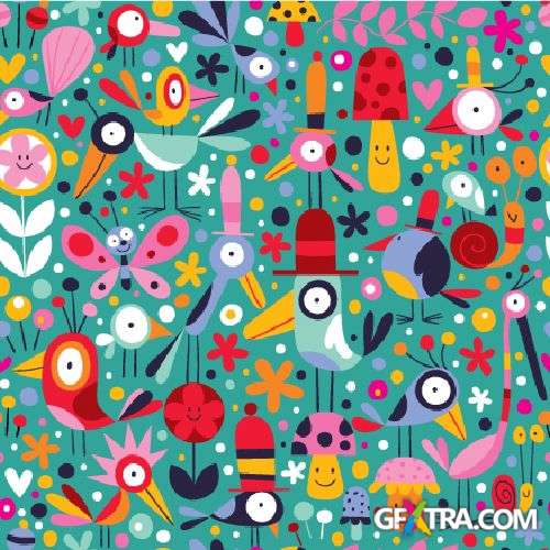 Fun Cartoon Seamless Patterns for Kids 50xEPS
