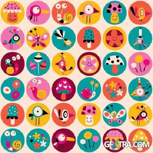Fun Cartoon Seamless Patterns for Kids 50xEPS