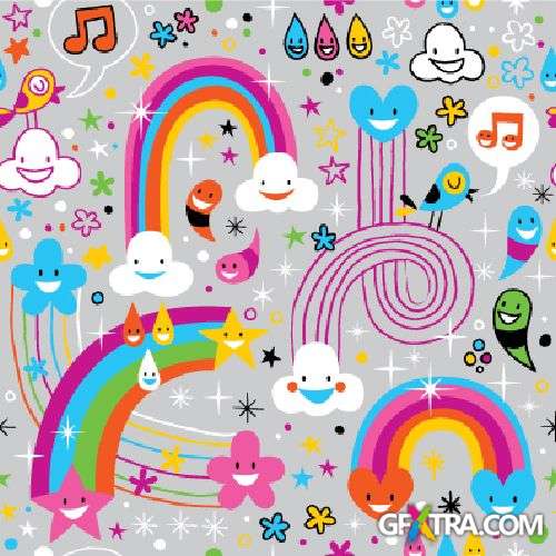 Fun Cartoon Seamless Patterns for Kids 50xEPS