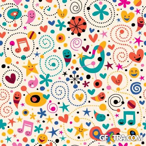 Fun Cartoon Seamless Patterns for Kids 50xEPS