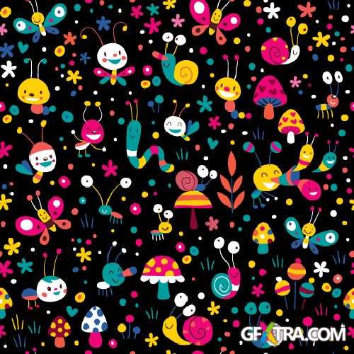 Fun Cartoon Seamless Patterns for Kids 50xEPS