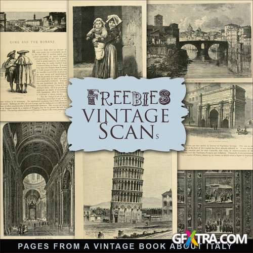 Scrap-kit - Pages from a Vintage Book about Italy - Creative Old Illustrations