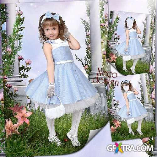 Children's template for girls - Little fashionista in the garden