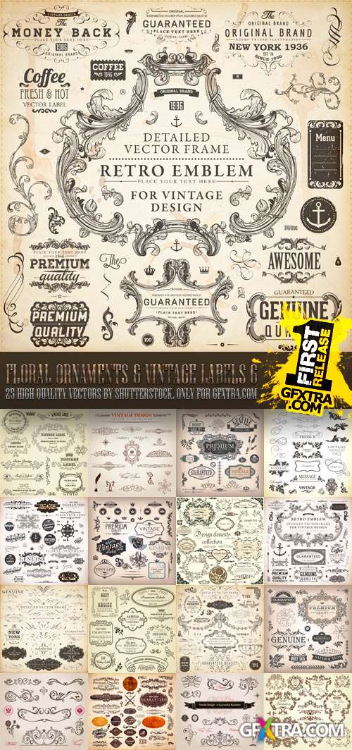 Amazing SS - Floral Ornaments &amp; Vintage Labels 6, 25xEPS