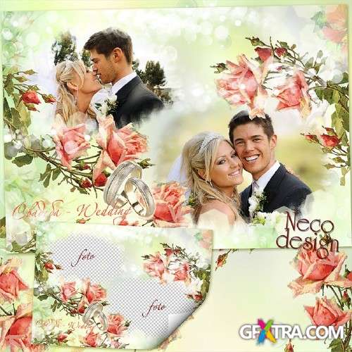 Stylish Wedding collage frame for two photos - Wedding Roses