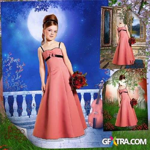 Children's template for a girl in a pink dress with a bow - Moonlight Melody