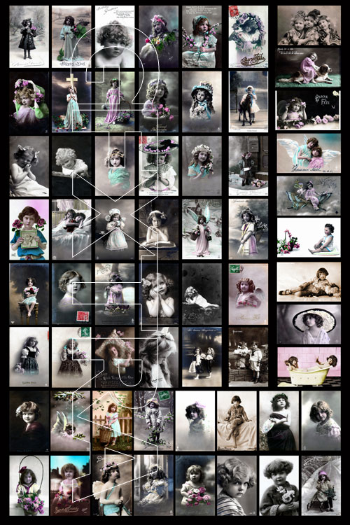 Old Time 1900-1920, Vintage Big Collage of Children Postcards