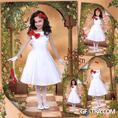 Template for a girl with a white dress with red trim and a red bow - Fashion-monger