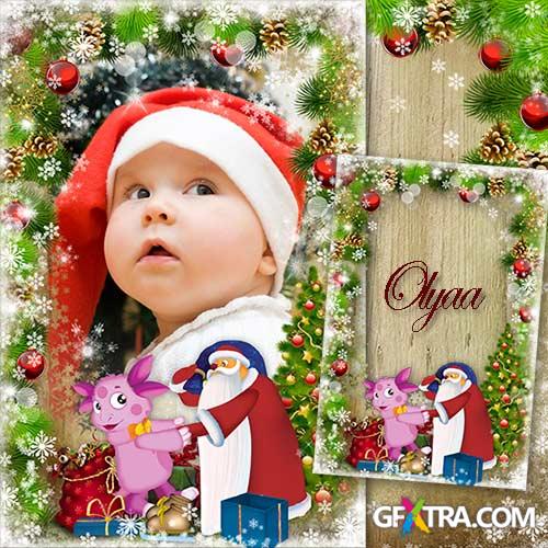 Children's New Year's frame for a photoshop with Luntik