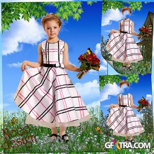 Children's template for a girl with a light dress - A visit with a bouquet