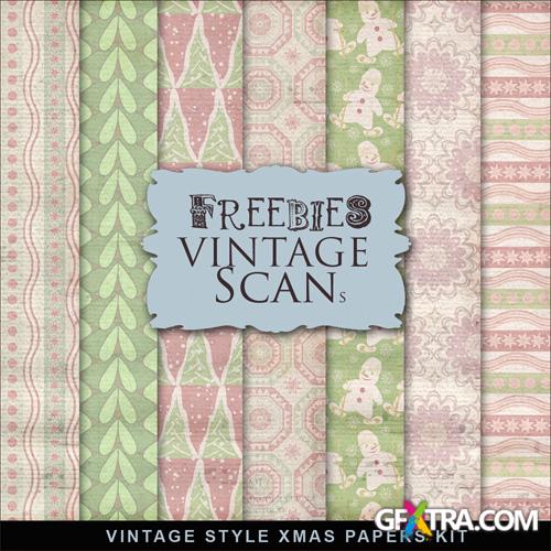 Textures - Vintage Style XMAS Papers - Romantic Pink/Green/White Colored Style