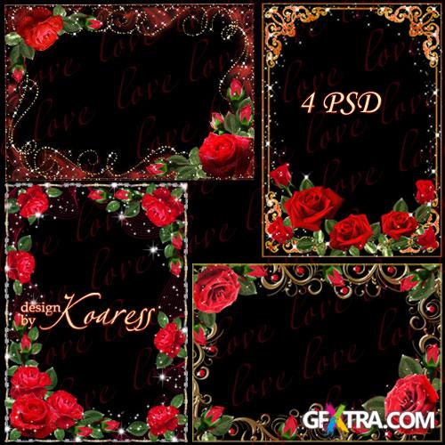 The collection of photo frames with red roses for Valentine's Day