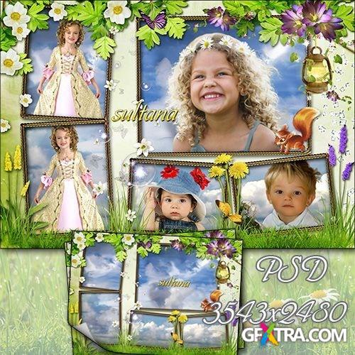Spring frame collage on 5 photos - Spring fantasy
