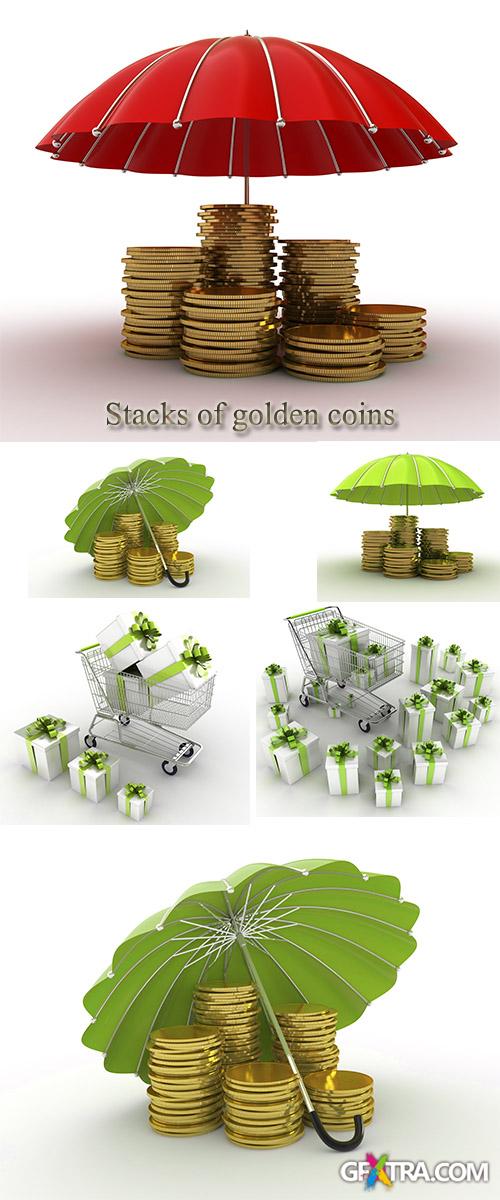 Stock Photo: Stacks of golden coins