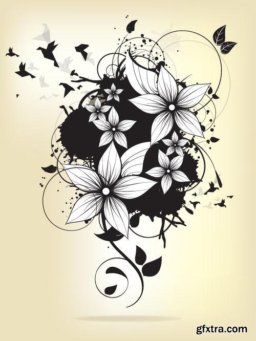 Floral Backgrounds with Flowers & Swirls 25xEPS