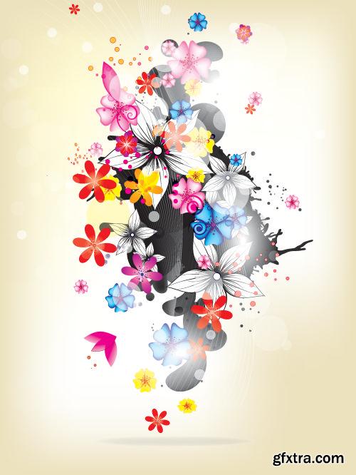 Floral Backgrounds with Flowers & Swirls 25xEPS