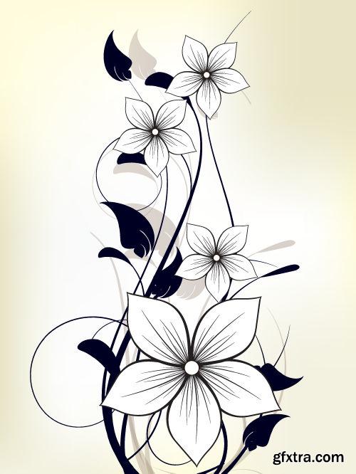 Floral Backgrounds with Flowers & Swirls 25xEPS