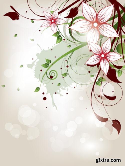 Floral Backgrounds with Flowers & Swirls 25xEPS