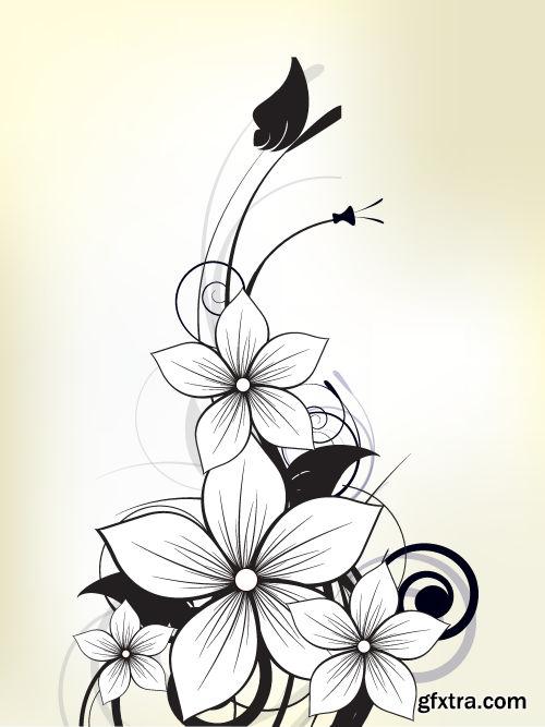 Floral Backgrounds with Flowers & Swirls 25xEPS