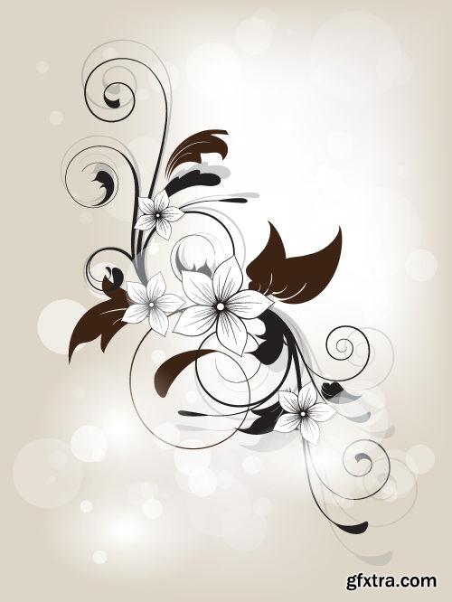 Floral Backgrounds with Flowers & Swirls 25xEPS