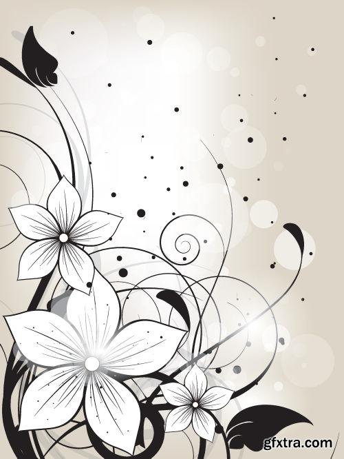 Floral Backgrounds with Flowers & Swirls 25xEPS