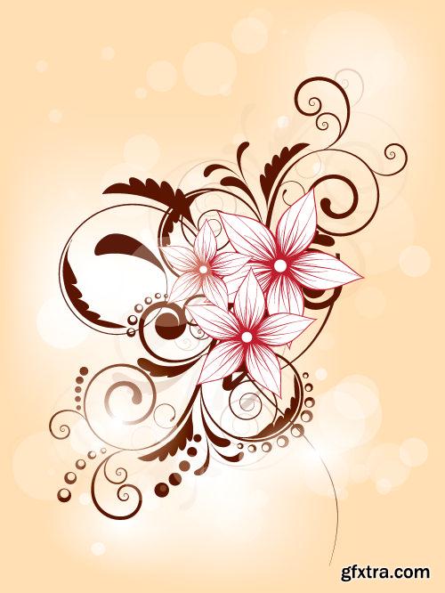 Floral Backgrounds with Flowers & Swirls 25xEPS
