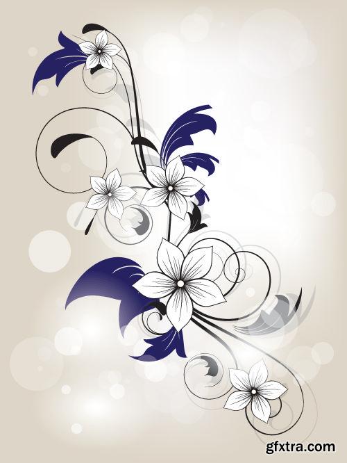 Floral Backgrounds with Flowers & Swirls 25xEPS