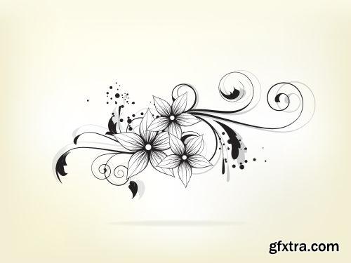 Floral Backgrounds with Flowers & Swirls 25xEPS