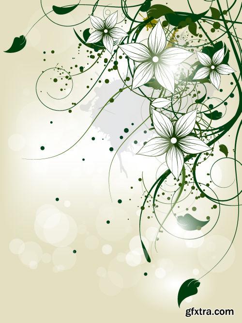Floral Backgrounds with Flowers & Swirls 25xEPS