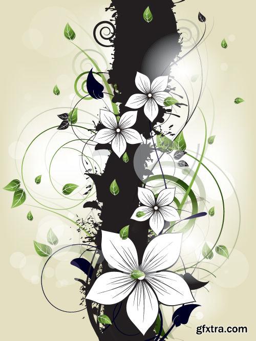 Floral Backgrounds with Flowers & Swirls 25xEPS