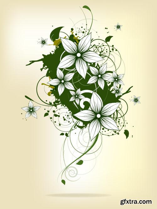 Floral Backgrounds with Flowers & Swirls 25xEPS