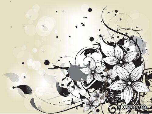 Floral Backgrounds with Flowers & Swirls 25xEPS