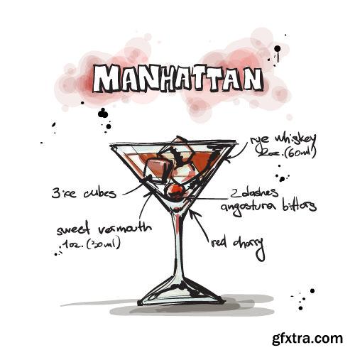 Hand Drawn Illustrations of Cocktail 25xEPS
