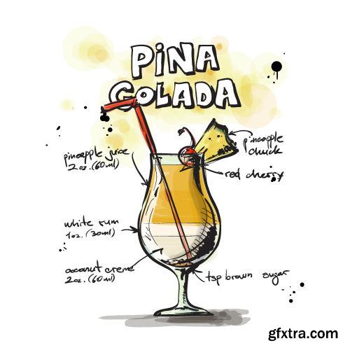 Hand Drawn Illustrations of Cocktail 25xEPS