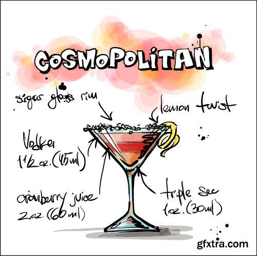 Hand Drawn Illustrations of Cocktail 25xEPS