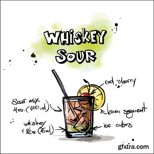 Hand Drawn Illustrations of Cocktail 25xEPS