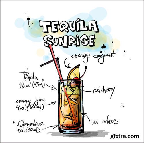 Hand Drawn Illustrations of Cocktail 25xEPS