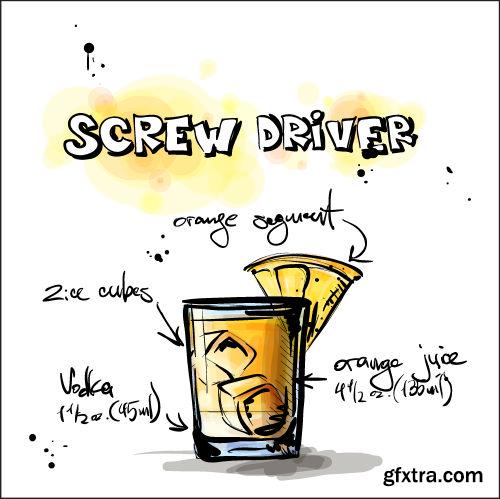 Hand Drawn Illustrations of Cocktail 25xEPS