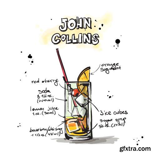 Hand Drawn Illustrations of Cocktail 25xEPS