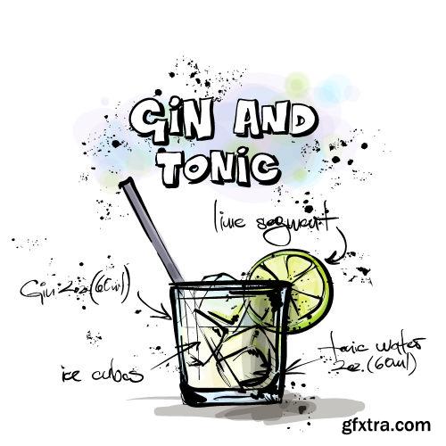 Hand Drawn Illustrations of Cocktail 25xEPS