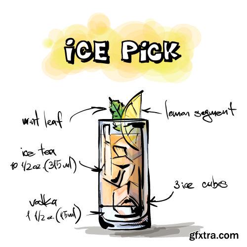 Hand Drawn Illustrations of Cocktail 25xEPS